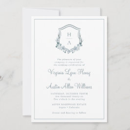 Convites Casamento Floral Azul Monograma