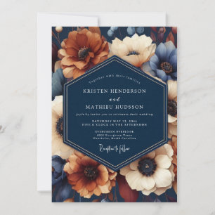 Convites Casamento Floral Azul Naval de Outono