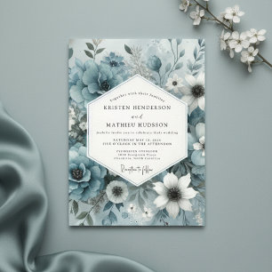 Convites Casamento Floral Azul Nebuloso