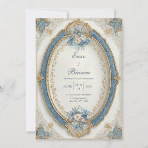 Convites Casamento Floral Azul-Oval Vitoriano