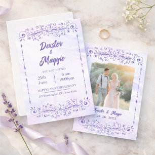 Convites Casamento Floral Azul Periwinkle Elegante