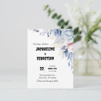 Convites Casamento Floral Azul Personalizável