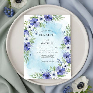 Convites Casamento Floral Azul Pintura