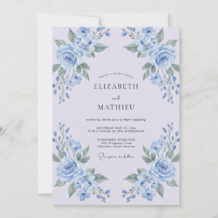 Convites Casamento Floral Azul Pó