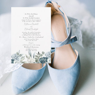 Convites Casamento Floral Azul Poeirento Ambos os Pais Bran