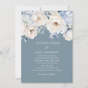 Convites Casamento Floral Azul Poeirento Creme Branco