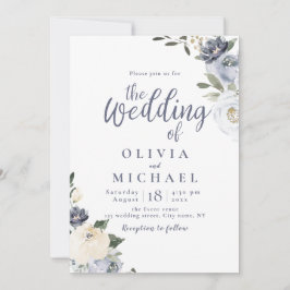 Convites Casamento floral azul-poeirento de cor botânica