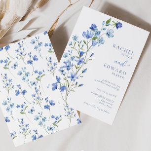 Convites Casamento Floral Azul Poeirento Elegante
