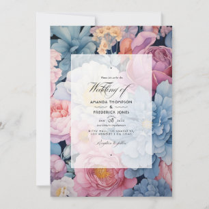 Convites Casamento Floral Azul Poente e Bege