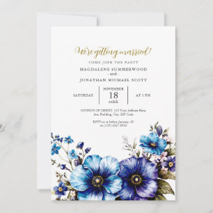 Convites Casamento Floral Azul-Púrpura-Cor-de-Água Elegante