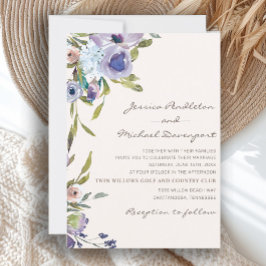 Convites Casamento Floral Azul Púrpura Elegante Lilac Roxo