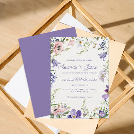 Convites Casamento Floral Azul Púrpura Pêssego Bonito Elega