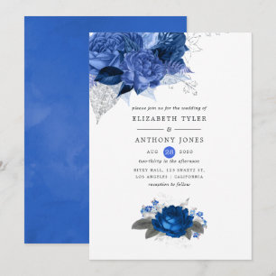 Convites Casamento Floral Azul Real e Prata