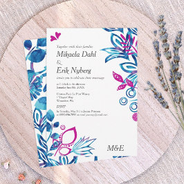 Convites Casamento Floral Azul Real e Rosa