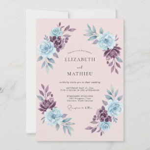 Convites Casamento Floral Azul Roxo Púrpura Empoeirado