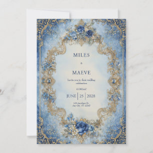 Convites Casamento Floral Azul Safira Vitoriano Regal Doura