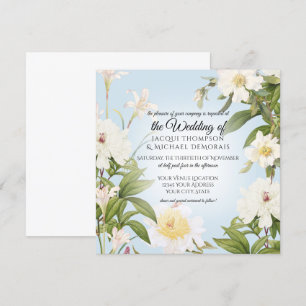 Convites Casamento Floral Azul Sky Sky, Rosa Branca