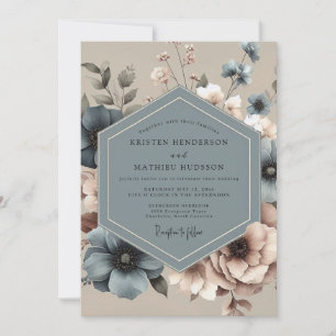 Convites Casamento Floral Azul Sombrio