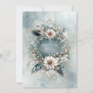 Convites Casamento Floral Azul Teal Rústico Branco Pena