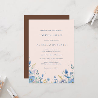 Convites Casamento Floral Azul Terracota Moderna