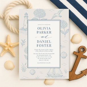 Convites Casamento Floral Azul Toile Francês Costeira