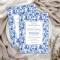 Casamento Floral Azul Toile Francês Tradicional