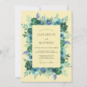 Convites Casamento Floral Azul Turquesa Caprichoso