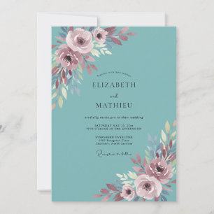 Convites Casamento Floral Azul Turquesa Malva