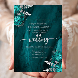 Convites Casamento Floral Azul Turquesa Prateado Elegante