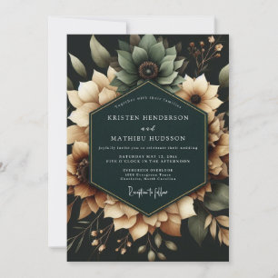 Convites Casamento Floral Azul- Verde Sombrio