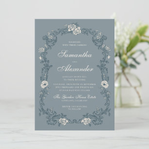 Convites Casamento Floral Azul Vintage
