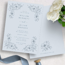 Convites Casamento Floral Azul Vintage