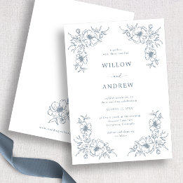 Convites Casamento Floral Azul Vintage