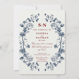Convites Casamento Floral Azul Vintage com Charme Russo