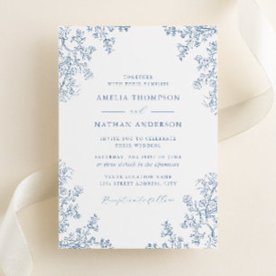 Convites Casamento Floral Azul Vintage Empoeirado