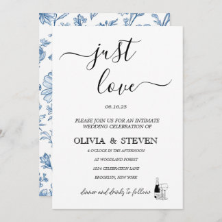 Convites Casamento Floral Azul-Vintage, Francês Elegante