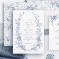 Casamento Floral Azul-Vintage, Francês Elegante