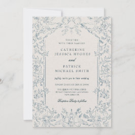 Convites Casamento Floral Azul Vitoriano Elegante