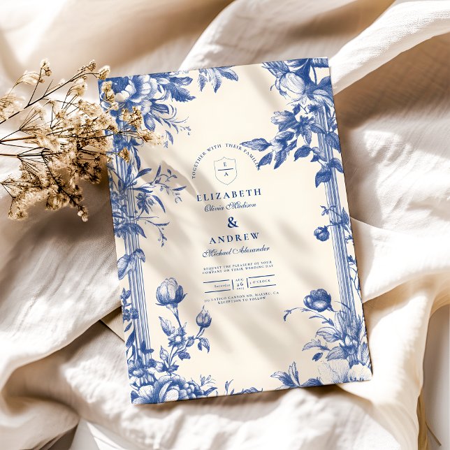 Convites Casamento Floral Azul vitoriano francês (Criador carregado)