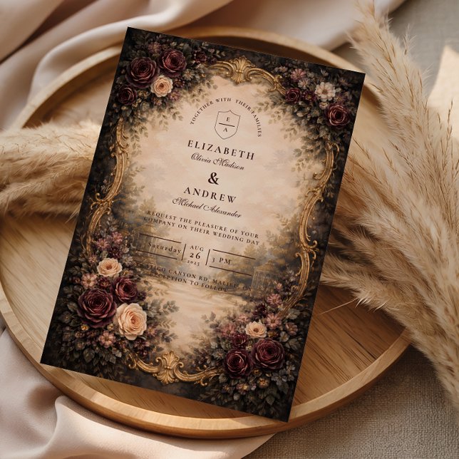 Convites Casamento Floral Barroco Escuro (Criador carregado)