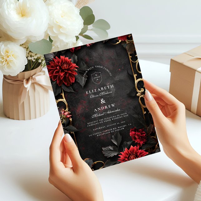 Convites Casamento Floral Barroco Escuro (Criador carregado)