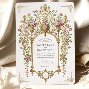 Convites Casamento Floral Barroco Luxuoso Dourado