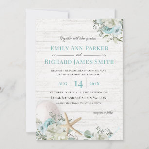 Convites Casamento Floral Beach Driftwood