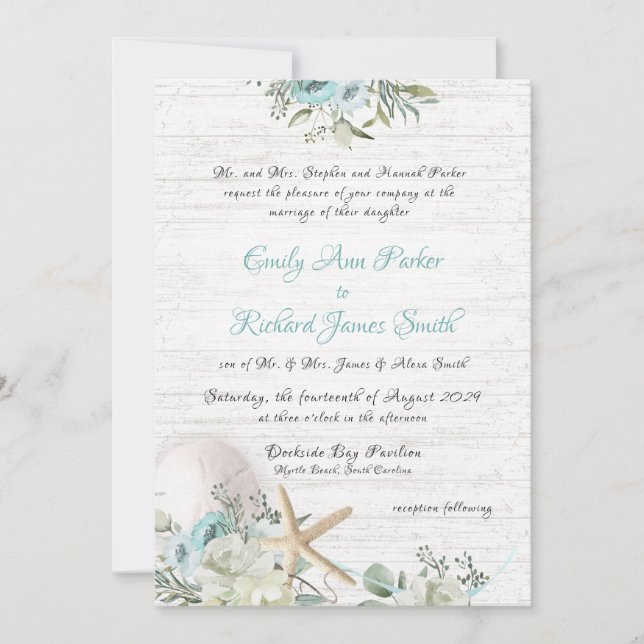 Convites Casamento Floral Beach Driftwood (Frente)