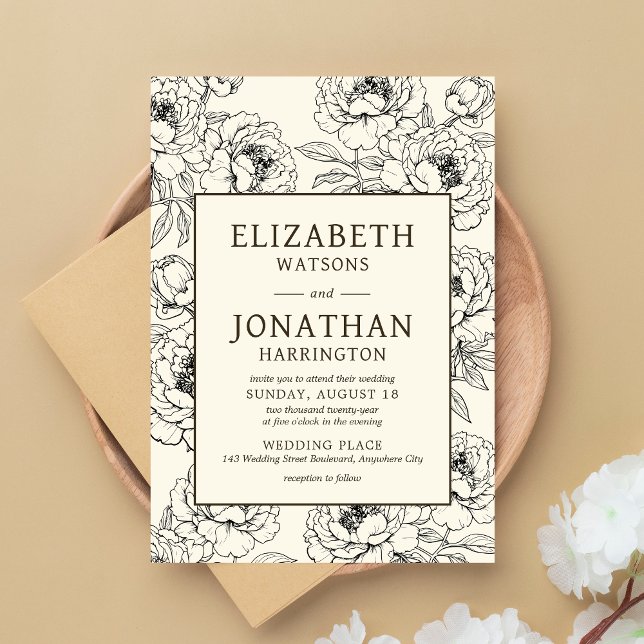 Convites Casamento Floral Bege (Floral Beige Wedding Invitation)