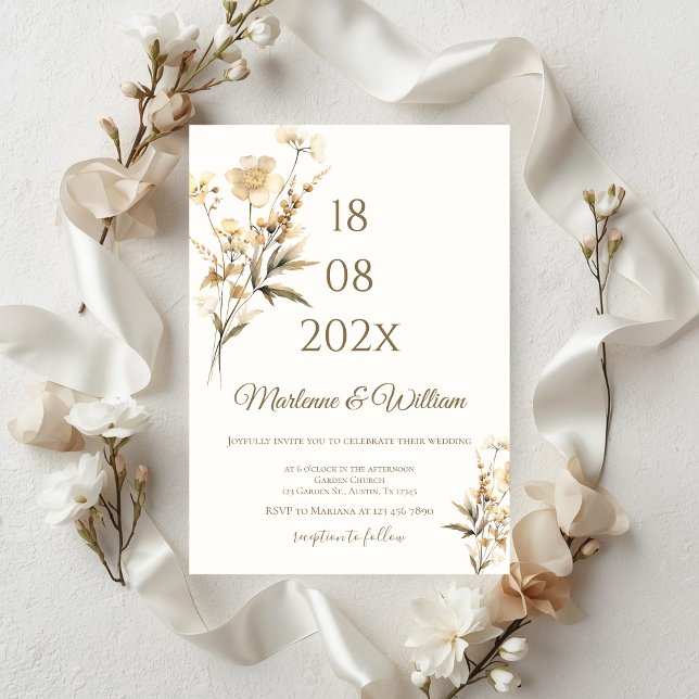 Convites Casamento floral bege Boho (Criador carregado)