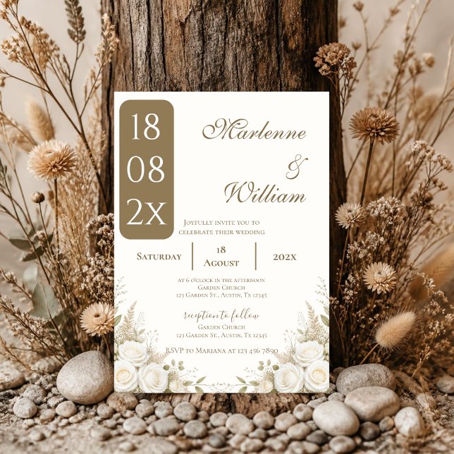 Convites Casamento floral bege Boho (Criador carregado)