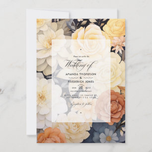 Convites Casamento Floral Bege Claro e Champanhe
