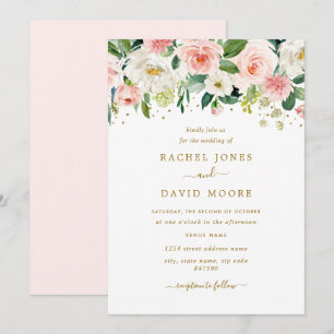 Convites Casamento Floral Bege Dourado