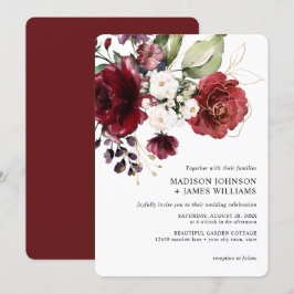 Convites Casamento Floral Bege Dourado Vinho Borgonha